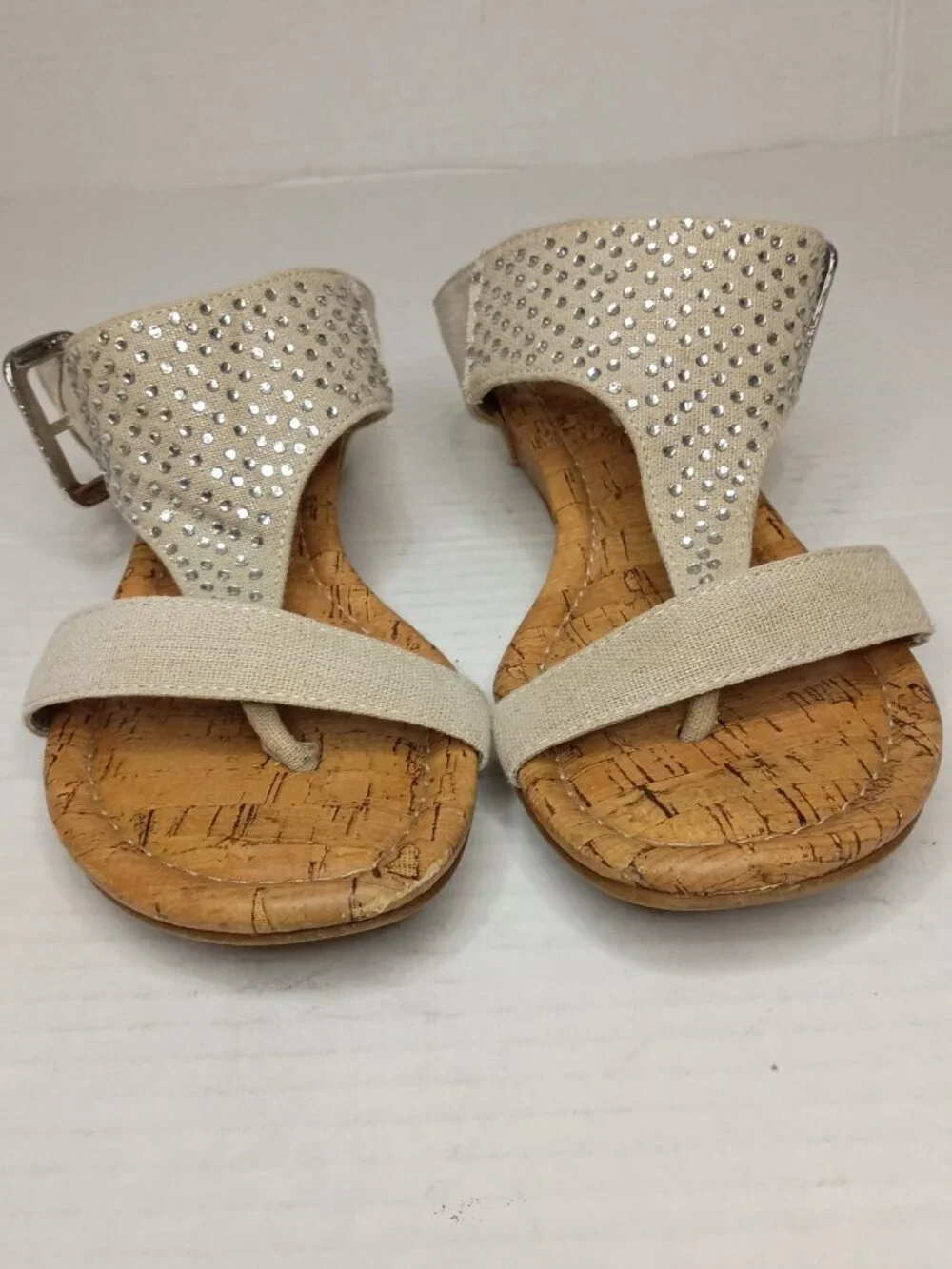 Rampage Sheryl Rhinestone Cork Wedge Sandals Women’s Size 6.5M